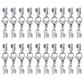 Cord End Cap for Jewelry Making with Lobster Clasps 4mm Stainless Steel Crimp End Tips for Necklace Bracelet Craft Making, Silver (20 Sets)