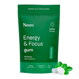 Neuro Extra Strength Energy Caffeine Nootropics for Energy & Focus (90 Pieces) - Sugar-Free with L-theanine, Caffeine, Vitamin B12 & Vitamin B6 - Spearmint Flavor:_Gum