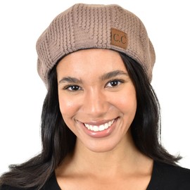 C.C Soft Warm Cable Knit French Style Beret Bonnet Hat, Taupe