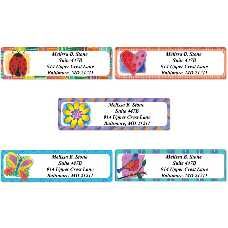 Imagination Assorted Designer Rolled Address Labels with Elegant Plastic Dispenser