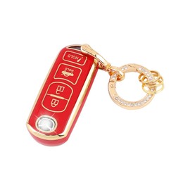 CARFIB Key Fob Cover for Mazda Accessories Mazda3 Mazda6 3 6 CX3 CX-3 CX5 CX-5 CX9 CX-9 MX5 MX-5 2020 2019 2018 2017 2016 Key Case Holder Car Remote Key Chain Ring Women TPU Red Gold