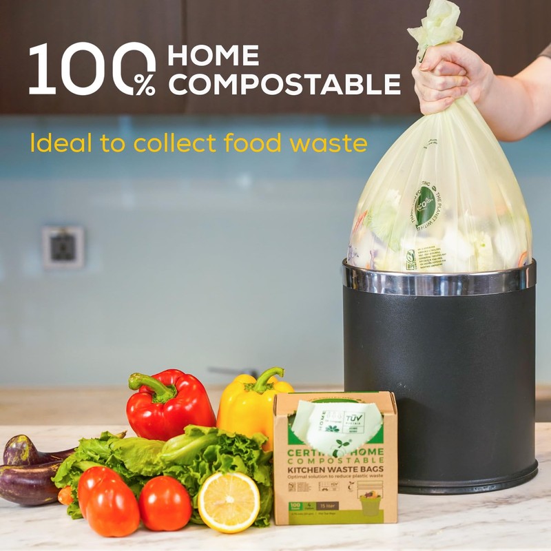 ANECO Compostable Trash Bags 4 Gallon (Flat-Top, 100 Count), Extra