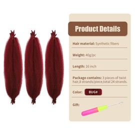 Springy Afro Twist Hair 16 Inch 3 Packs Pre-Separated Marley Twist Braiding Hair Afro Kinky Marley Hair Extensions Crochet Hair for Women 8 Strands/Pack