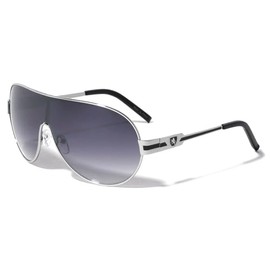 Dweebzilla Khan Wrap Around One Piece Shield Lens Aviator Sunglasses (Silver & Black Frame - Black Gradient Lens)