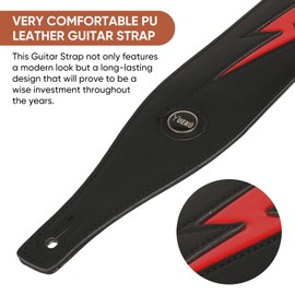 YUEKO Cool Lightning Pattern Flame Guitar Strap for Electric Guitar Bass, Black Red Lightning