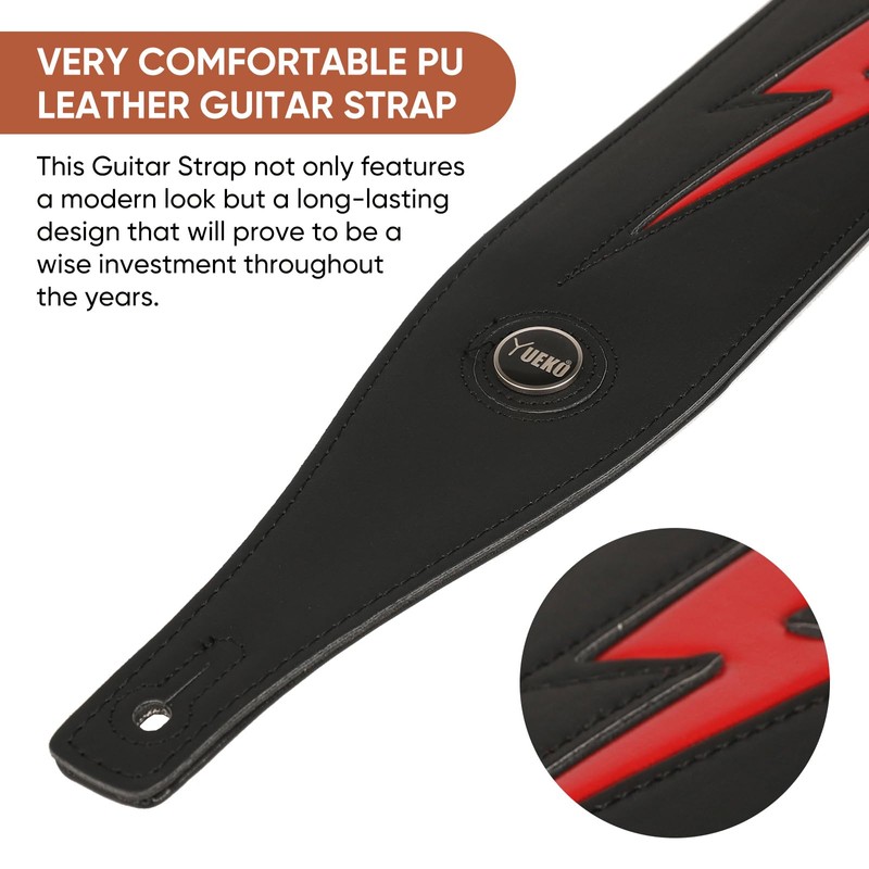 YUEKO Cool Lightning Pattern Flame Guitar Strap for Electric Guitar
