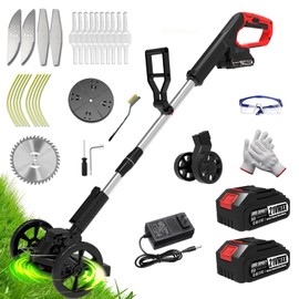 Weed Wacker Battery Powered, Electric Cordless Weed Trimmer with 21V Battery Operated & Charger & 25 Blades, No-String Brush Cutter/Lawn Edger/Grass Trimmer for Garden Yard