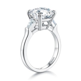 Moissanite 5ct 3 Stone Engagement Rings for Women Round Cut D Color VVS1 Lab Created Diamond White Gold Plated Sterling Silver Size 6