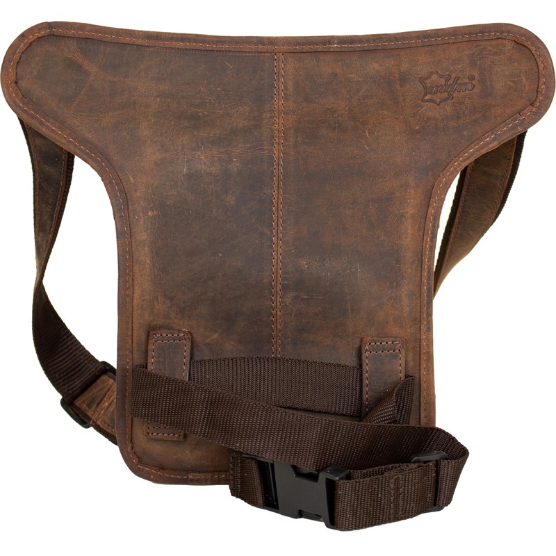 MDM Leather Leg Bag, Motorcycle Waist Bag with Eagle Embossing,