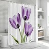 Purple Tulips Shower Curtain Set with Hook 72"x72",Spring Floral Botanical