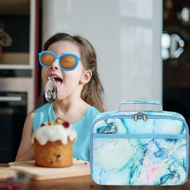 LEDAOU Lunch Bag Kids Insulated Lunch Box Girls Toddler Reusable LunchBox for School Picnic Hiking (Marble Blue)