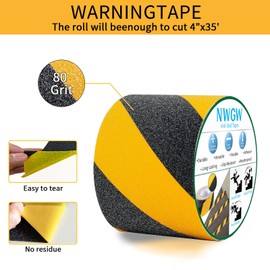 NWGW Black & Yellow Anti-Slip Stair Treads Tape, 4" x35FT Heavy Duty Non-Skid Grip Tape for Indoor/Outdoor Steps, Bathroom & Pool - PVC Waterproof Safety Traction Tape