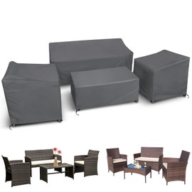 STARTWO Patio Furniture Covers 4 Piece Set, Heavy Duty Waterproof Outdoor Furniture Cover for Rattan Wicker Conversation Set, Grey