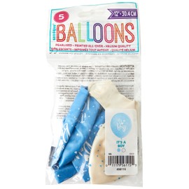 Unique Party 56115 - 12" Pearlised Latex Assorted Blue "It's A Boy" Baby Shower Balloons, Pack of 5