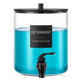 Glass Laundry Detergent Dispenser, 128 oz / 3.5L Fabric Softener Dispenser for Laundry Room Organization, Detergent Holder with Plastic Spigot (Black, 1 Pack)