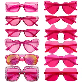 SUNOVELTIES 12 Mixed Clear Hotpink Style Sunglasses Retro Party Favors Bulk Classic Eyewear Costume Glasses for Women