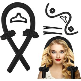 Rizos Sin Calor para Onda Natural, Rizadores de Cabello Sin Calor con Pinzas para el Cabello y Coletero para Cabello Largo, Kit de Herramientas para Peinar el Cabello de Seda Suave, Sin Daños, Sin Calor (Negro)
