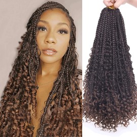 Xtrend 18 Inch Goddess Box Braids Crochet Hair 8Packs Ombre Brown Boho Box Braids with Curly Ends Crochet Braids Synthetic Braiding Hair Extension 15Strands/Pack T30#