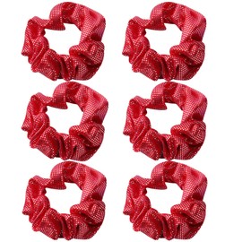 OTYOU 6 Pack Shiny Polka Dots Metallic Hair Scrunchies Rich Tones Scrunchy Bobbles Elastic Hair Ties Hair Accessories for Performance,Dance,Cheer,Party Favors (Red)