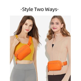 WESTBRONCO Fanny Packs for Women Men, Belt Bag with 4 Zipper Pockets, Fashion Waist Packs, Lightweight Crossbody Bags with Adjustable Strap for Workout/Running/Hiking, A-Orange, One Size