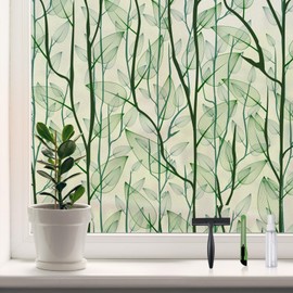 DKTIE Window Film Privacy with Installation Tools, Decorative Stained Glass Window Clings for Home, Static Cling Window Sticker for Front Door, Bathroom, Glass Door (Dark Green, 17.7'' x 78.7'')