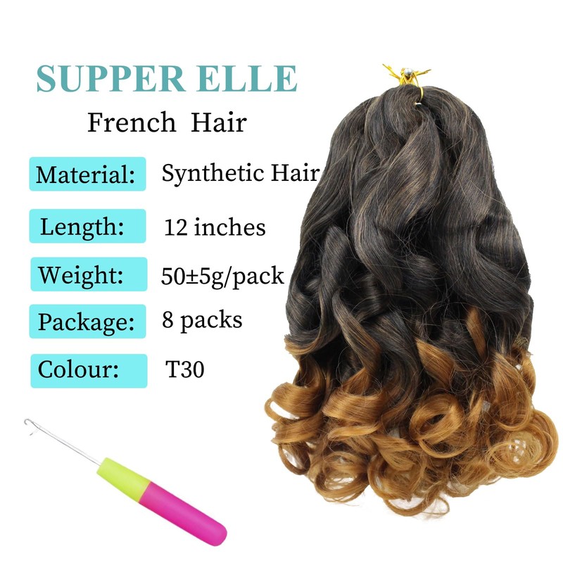 French Curly Braiding Hair 12 Inch 8 Packs T30 Curly