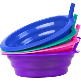 Cibi Cereal Bowls with Straws for Kids BPA-Free Plastic | Toddler Sip-A-Bowls with Built-In Straw for Cereal and Soup | Set of 4 Colorful Breakfast Bowls