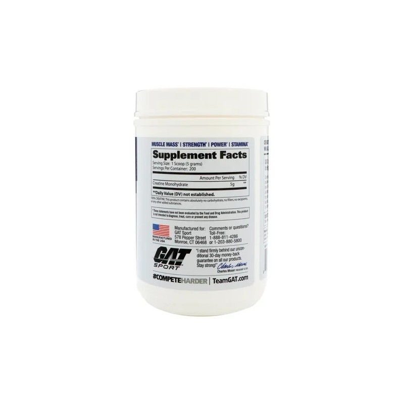 Bote Creatina Gat Creatina 1kg 200 Porciones Sin Sabor Polvo