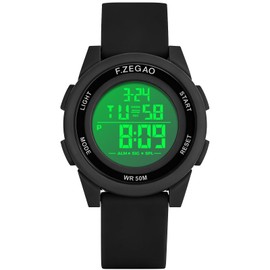 F.ZEGAO Digital Watch Womens with Stopwatch Alarm, 10ATM Waterproof Watches for Women Silicone Band, Black