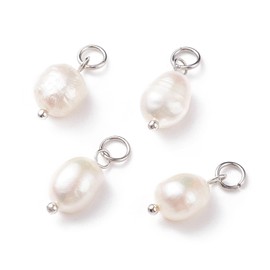 FASHEWELRY - 10 colgantes de perlas de agua dulce de arroz pulido con perlas cultivadas naturales de latón platino para arete, pulseras, collares, bisutería