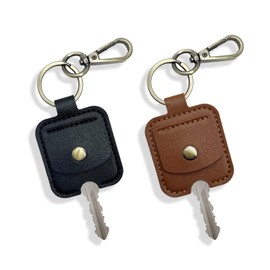 Infxyfy 2 Pcs Leather Key Holder with Snap Closure, Keychain Sleeve with Metal Clip, Black