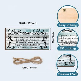 Bathroom Wall Art，Bathroom Decor，House Wall Art Sign Hanging，Wall Funny Bathroom Rules Art Decorative，Toilet Door Loo Plaque Gift