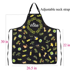 ENSIANTH Olive Apron Olive Branch Gifts Olive Green Gifts for Olive Lovers Cooking Kitchen Chef Grill BBQ Apron with Pocket (Olive Apron)