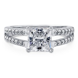 BERRICLE Sterling Silver Solitaire Wedding Engagement Rings 2 Carat Princess Cut Cubic Zirconia CZ Split Shank Ring for Women, Rhodium Plated