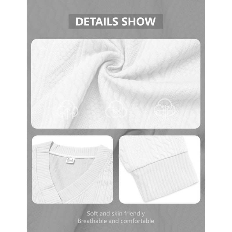 QOSOQ Mens Casual Sweaters Textured Pullover V Neck Sweater Pullover