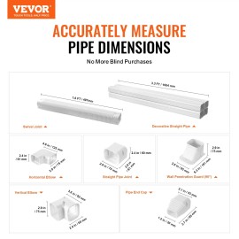 Mini Split Air Conditioner Parts 3-inch W 15.8Ft PVC Decorative Pipe Line Cover Easy Install White Paintable Heat Pumps 4overall length: 15 ft, Number of Straight Pipes: 4 Tubes