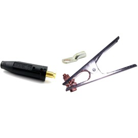 WeldingCity Tweco-type Twist-lock Connector Plug and Ground Work Clamp for Welding Cable Set in Welder Whip Lead