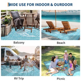 GarveeLife Outdoor Rug 9x18 Waterproof Reversible Plastic Straw Mat, Large Patio Rug Vintage Medallion Area Rug Indoor Outdoor Rugs for Deck, Balcony, Camping, Beach, Picnic, Porch