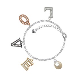 Delight Jewelry Goldtone Ornament with White Snowflake Multi-Colored Crystal Love Charm Bracelet, 6+2" Extender