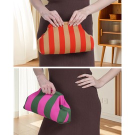 bohunono Woven Clutch Purses for Woman,Summer Beach Purse for Vacation, Woven Striped Dumpling Bag,Crochet Evening Handbag