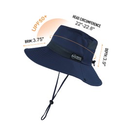 Koreshion Men Sun Hat UV UPF Wide Brim Summer Hat Waterproof Breathable Fishing Hat Adjustable Foldable Boonie Cap Outdoor Beach Hiking Safari Golf Navy Blue
