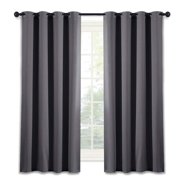 NICETOWN Blackout Window Curtain for Bedroom - (Grey Color) Home Decoration Thermal Insulated Room Darkening Drape/Drapery, W52 x L63 Inch, 8 Grommets/Rings Top, 1 Panel