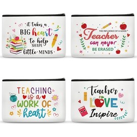 SEAOYOZO Teacher Appreciation Makeup Bag - 4 Pcs Cosmetic Bags Gifts for Women Small Best New Teacher Gifts Canvas Travel Toiletry Bag Zipper Pouches for Teacher's Day Back to School Graduation