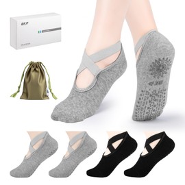 BKP Yoga Socks-Barefoot Non-slip Grip Socks For Women,Suitable For Pilates,Ballet,Plasticity,Dance,Home,Training, 4pairs-(2black&2grey), 5