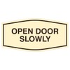 Fancy Open Door Slowly Sign (Ivory/Brown) - Medium