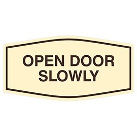 Fancy Open Door Slowly Sign (Ivory/Brown) - Medium