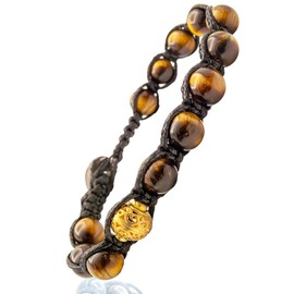 Samsara Tibetan Buddhist Bracelet - Shamballa with Tiger's Eye Stone - Waxed Cotton Thread, Stone, Tiger's Eye