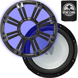 KICKER Subwoofer and Grille Package of 2 Items 12" Marine Subwoofer (2-ohm) with LED Charcoal Grille 45KM122+45KMG12C