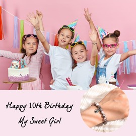 Birthday Gifts for 10 Year Old Girls, Girls Pink Zebra Bracelet Adjustable with Heart Number Charms for 10th Girls Gifts, Special Present for Age 10 for Daughter Granddaughter Sister (Gift Box Given)