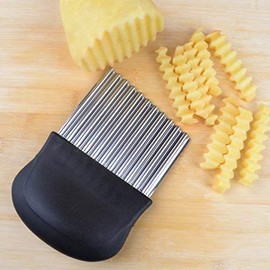OFKPO Potato Cut Cutter, Stainless Steel Crinkle Cutter, Wavy Cutter for Vegetable Potato Cucumber Carrots Cutting Tool Kitchen Gadget Black